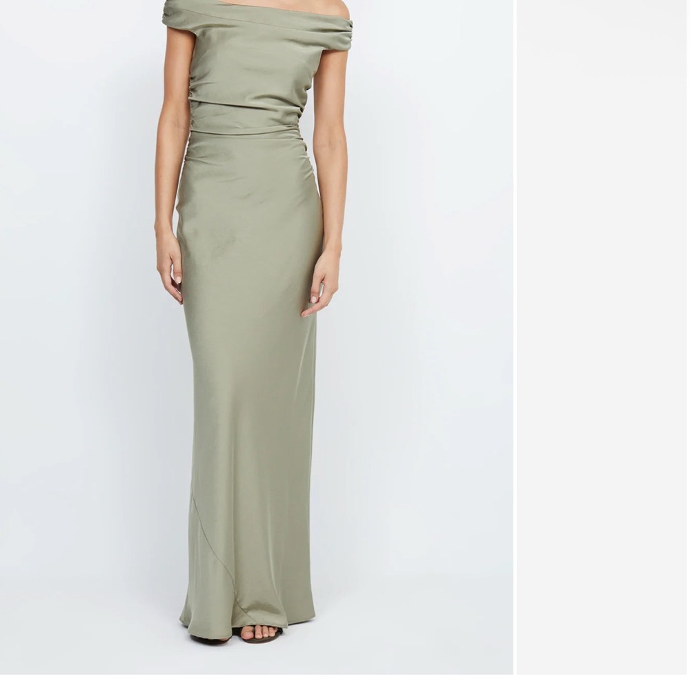 Bec & Bridge Green Ruched Off-Shoulder Gown
